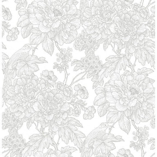 2901-25412 Birds of Paraside Breeze Grey Floral Wallpaper