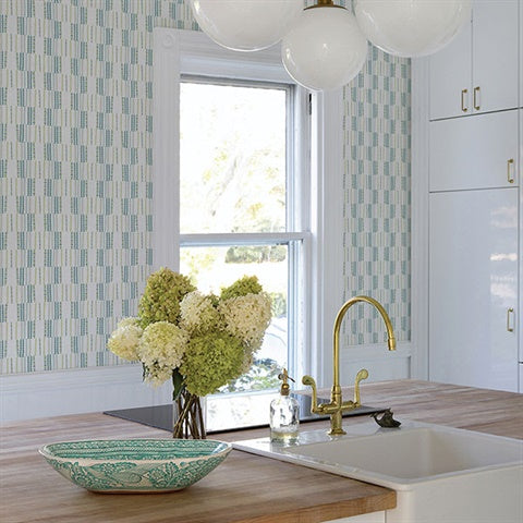 2903-25804 Burgen Teal Geometric Linen Wallpaper Blue Bell By A Street Prints