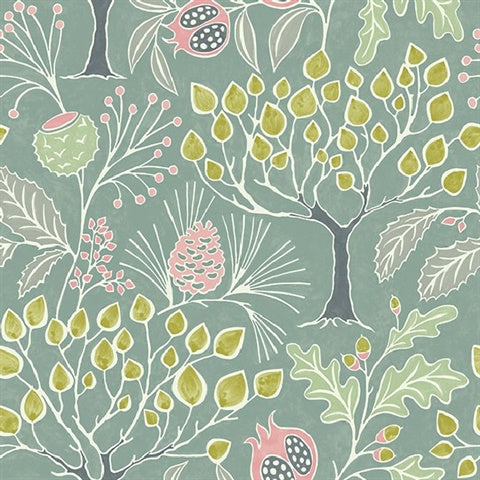 2903-25832 Shiloh Green Botanical Wallpaper Blue Bell By A Street Prints