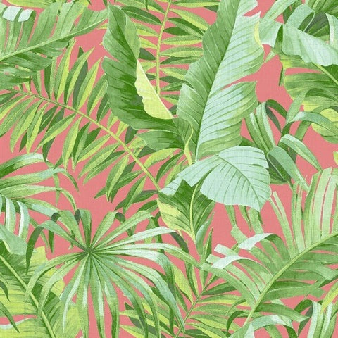 2969-26055 Alfresco Coral Tropical Palm Wallpaper by Brewster