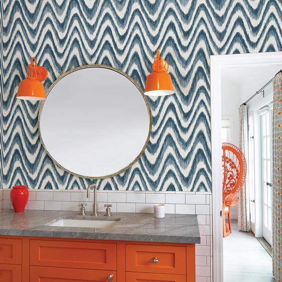 2901-25408 Bargello Blue Faux Grasscloth Wave Wallpaper