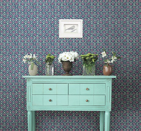 1014-001822 Indigo Free Spirit Floral Wallpaper By Brewster