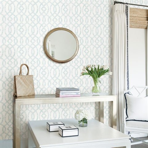 Ethereal Sky Blue Trellis Wallpaper