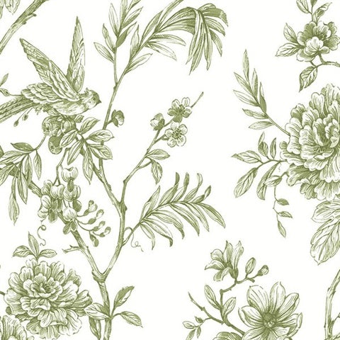 2763-24234 Jessamine Green Floral Trail Wallpaper By Brewster
