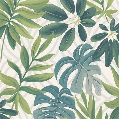 2763-24200 Nocturnum White Leaf Wallpaper By Brewster