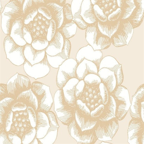 2763-24241 Fanciful Gold Floral Wallpaper By Brewster