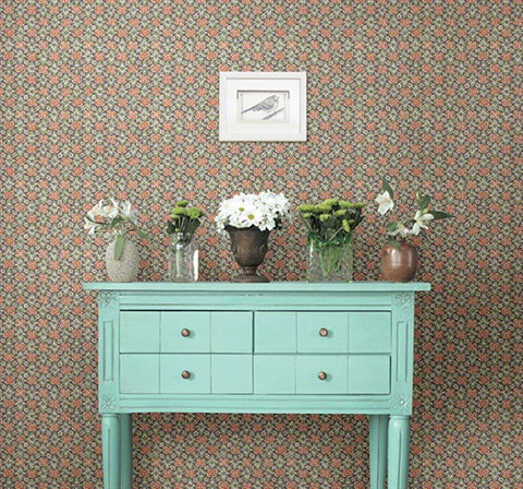 1014-001823 Coral Free Spirit Floral Wallpaper By Brewster