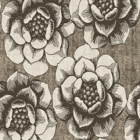 2763-24239 Fanciful Brown Floral Wallpaper By Brewster