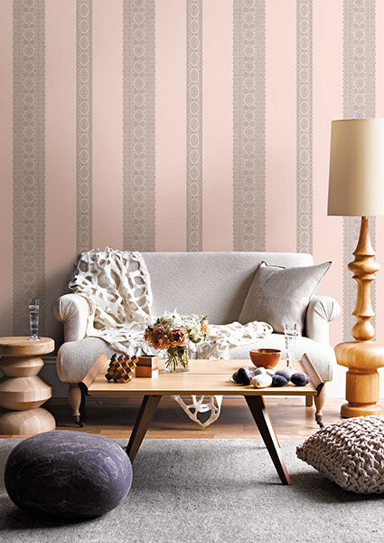 1014-001835 Grey Brynn Paisley Stripe Wallpaper By Brewster