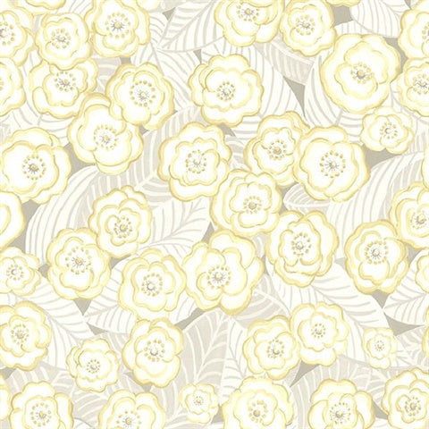 2903-25834 Emery Light Yellow Floral Wallpaper Blue Bell By A Street Prints