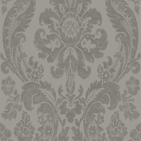 2763-87313 Shadow Grey Damask Wallpaper By Brewster