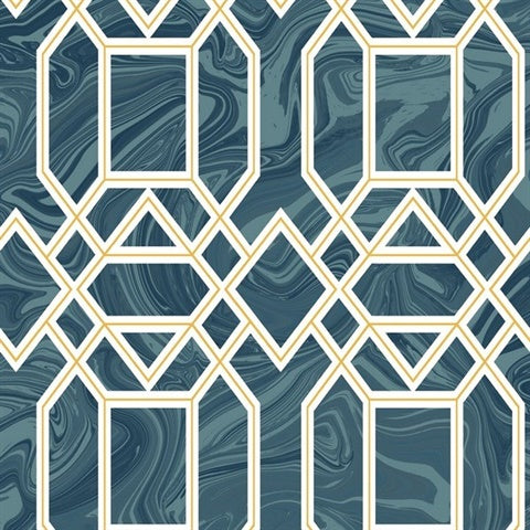 2763-24222 Daphne Blue Trellis Wallpaper By Brewster