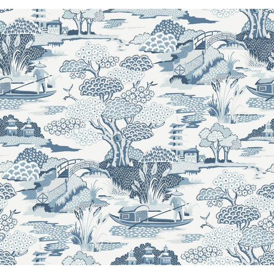 2901-87507 Joy De Vie Blue Toile Wallpaper