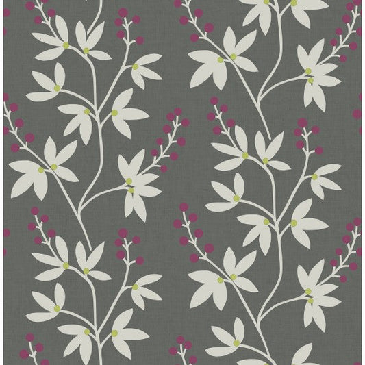2901-25439 Linnea Elsa Charcoal Botanical Trail Wallpaper