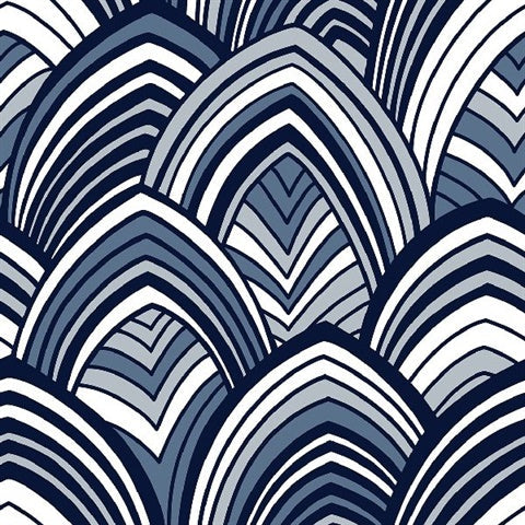 2969-87351 CABARITA Indigo Art Deco Leaves Wallpaper by Brewster