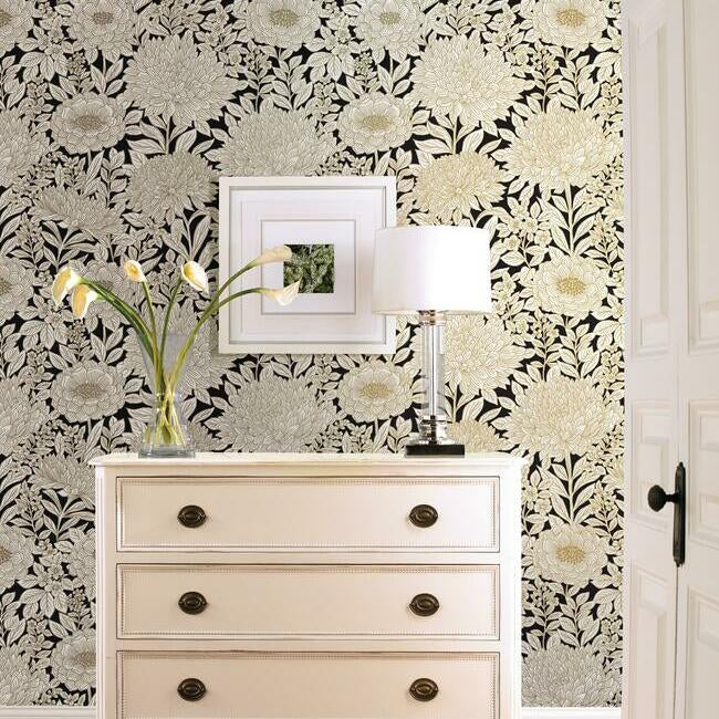 Wood Block Blooms Wallpaper