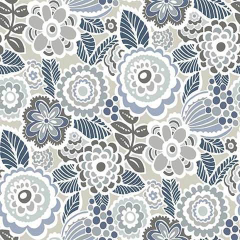 2903-25864 Lucy Grey Floral Wallpaper Blue Bell By A Street Prints