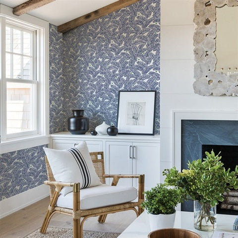 2969-26034 Athina Navy Fern Wallpaper by Brewster