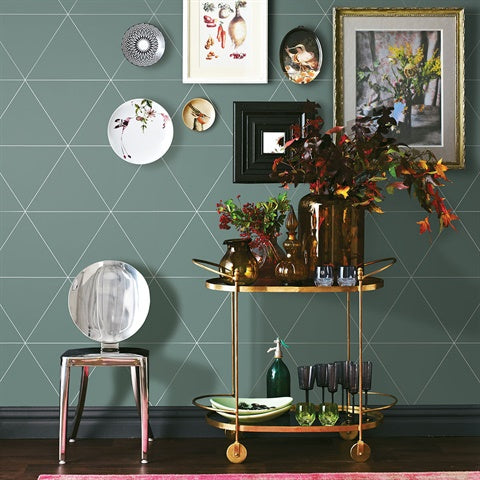 2763-24225 Twilight Green Geometric Wallpaper By Brewster