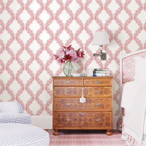 2702-22728 Harmony Coral Ogee Wallpaper By Brewster