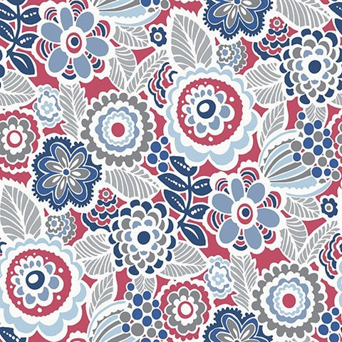 2903-25868 Lucy Red Floral Wallpaper Blue Bell By A Street Prints