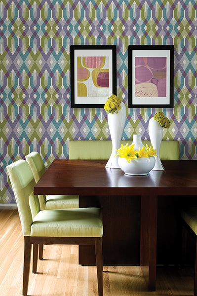 2656-004040  Green and Purple Harbor Wallpaper