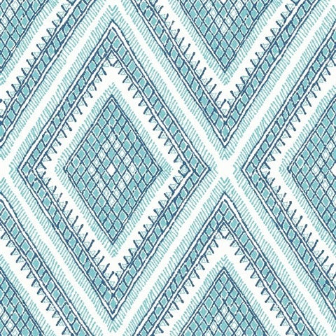 2969-26013 Zaya Blue Tribal Diamonds Wallpaper by Brewster