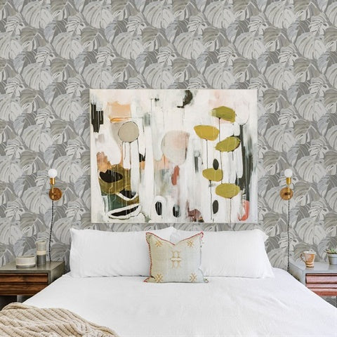 2969-26008 Samara Stone Monstrera Leaf Wallpaper by Brewster