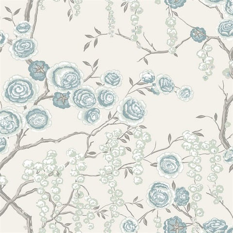 2785-24832 Aqua Peony Tree Wallpaper