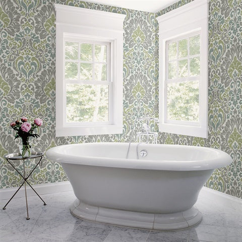 2793-24733 Garden Of Eden Green Damask Wallpaper
