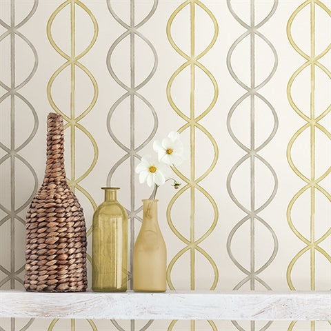 2656-004008 Tan and Grey Banning Stripe Wallpaper
