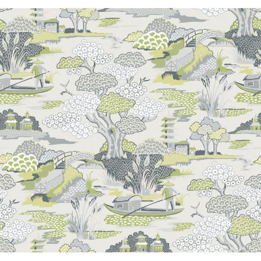 2901-87508 Joy De Vie Green Toile Wallpaper