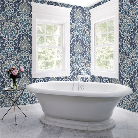 2793-24731 Garden Of Eden Blue Damask Wallpaper