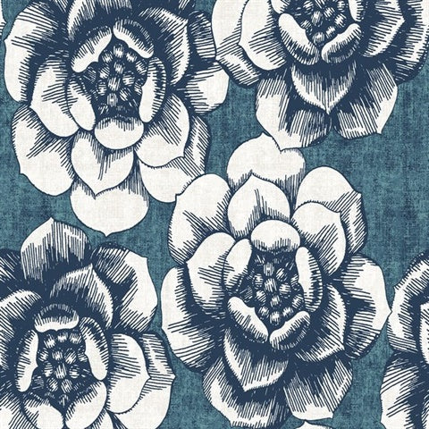 2763-24238 Fanciful Blue Floral Wallpaper By Brewster