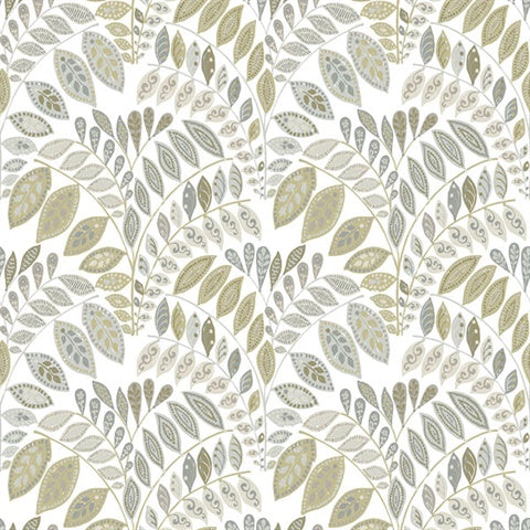 2821-25145 Fiddlehead Grey Botanical Wallpaper