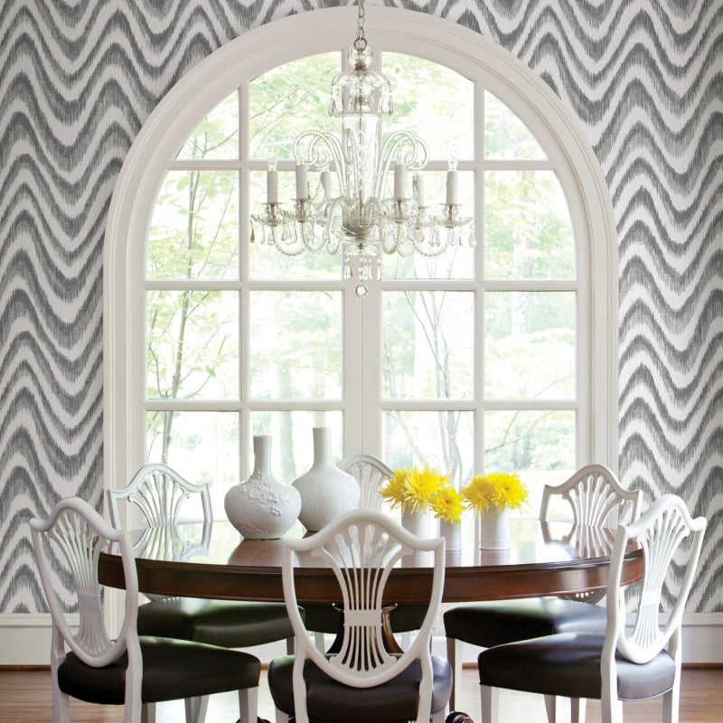 2901-25407 Bargello Grey Faux Grasscloth Wave Wallpaper