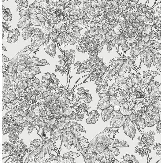2901-25414 Birds of Paraside Breeze Black Floral Wallpaper