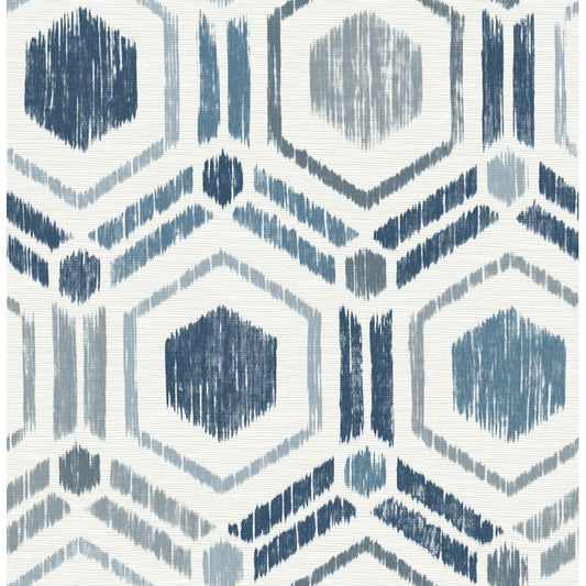 2901-25433 Borneo Blue Geometric Grasscloth Wallpaper