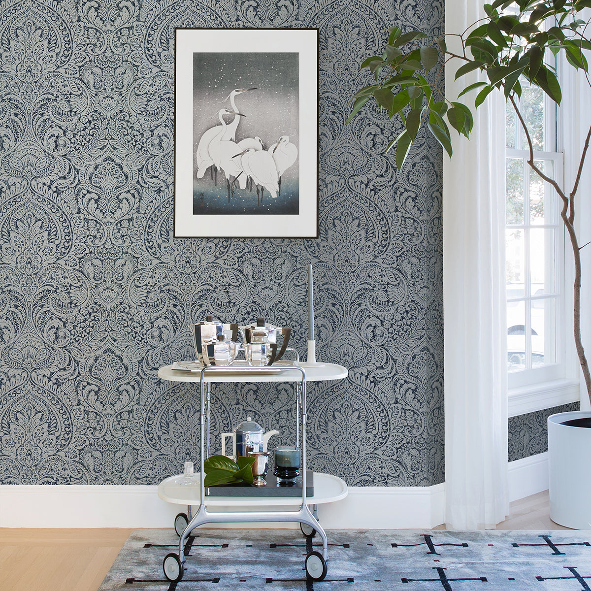 Artemis Sapphire Floral Damask Wallpaper