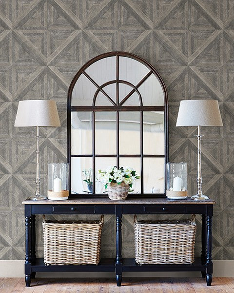 Carriage House Taupe Wood Wallpaper