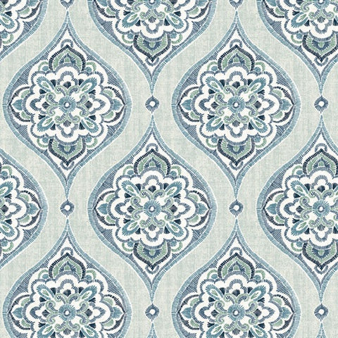 2821-25146 Adele Aqua Damask Wallpaper