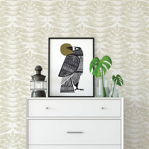 2821-25100 Akira Beige Leaf Wallpaper