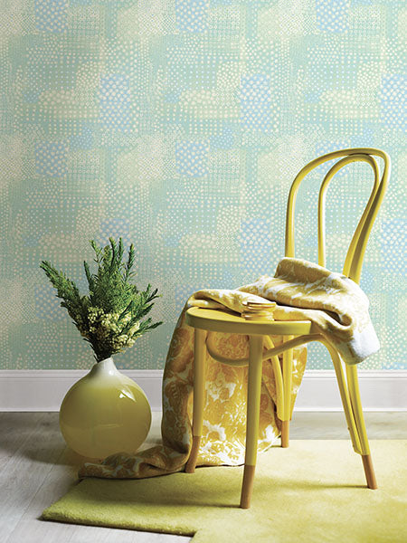 1014-001861 Green Flower Power Patchwork Wallpaper By Brewster