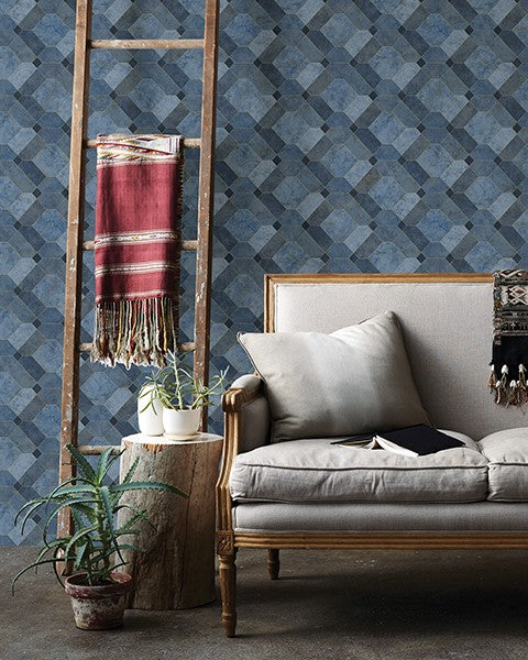 Devonshire Blue Marble Wallpaper