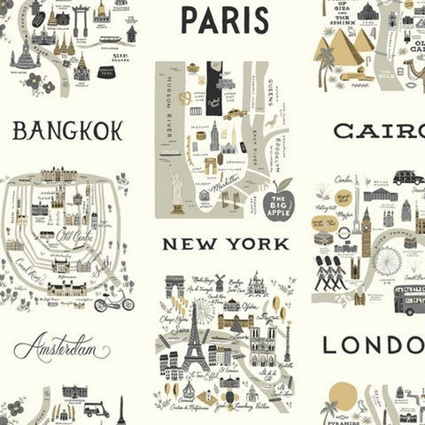 RI5161 Gray/Gold City Maps Wallpaper