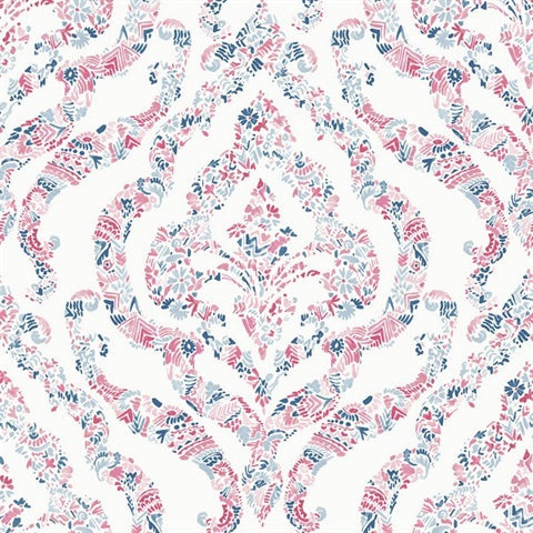 2901-25400 Featherton Coral Floral Damask Wallpaper