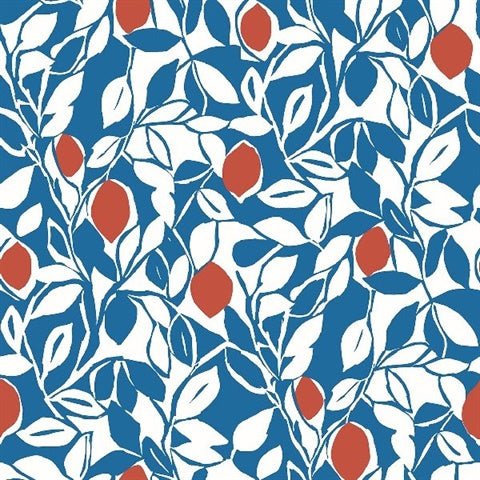 2969-26024 Loretto Blue Citrus Wallpaper by Brewster