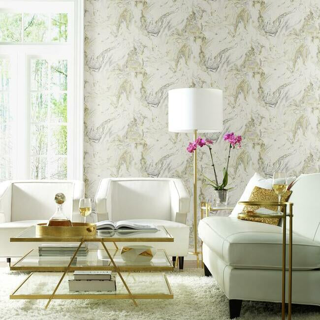 Y6231201 White/Black/Gold Oil & Marble Wallpaper