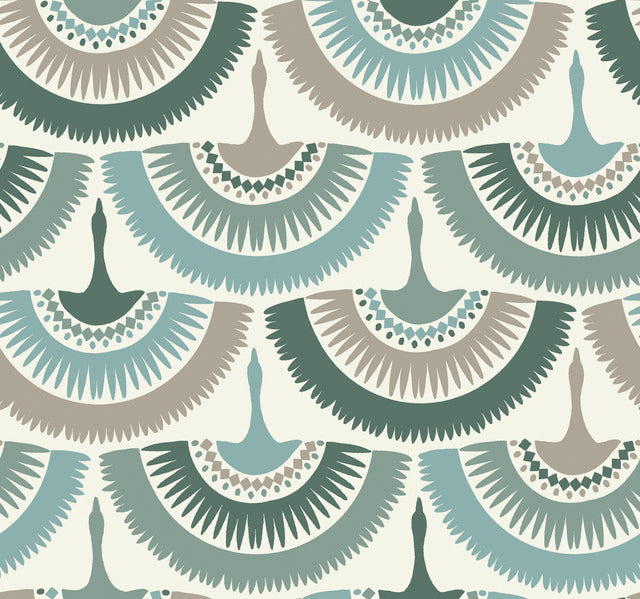 Green Feather and Fringe Wallpaper