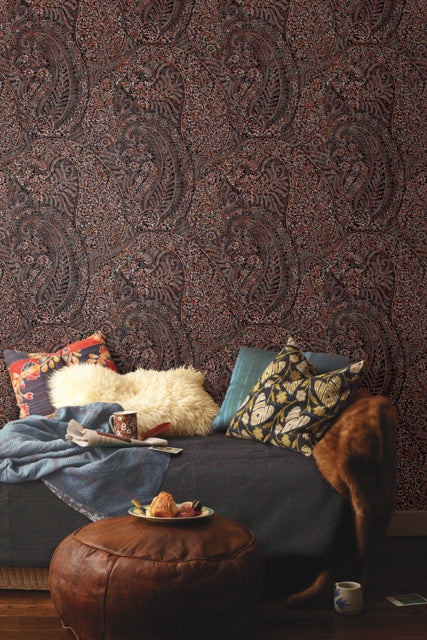 Red Kashmir Dreams Paisley Wallpaper